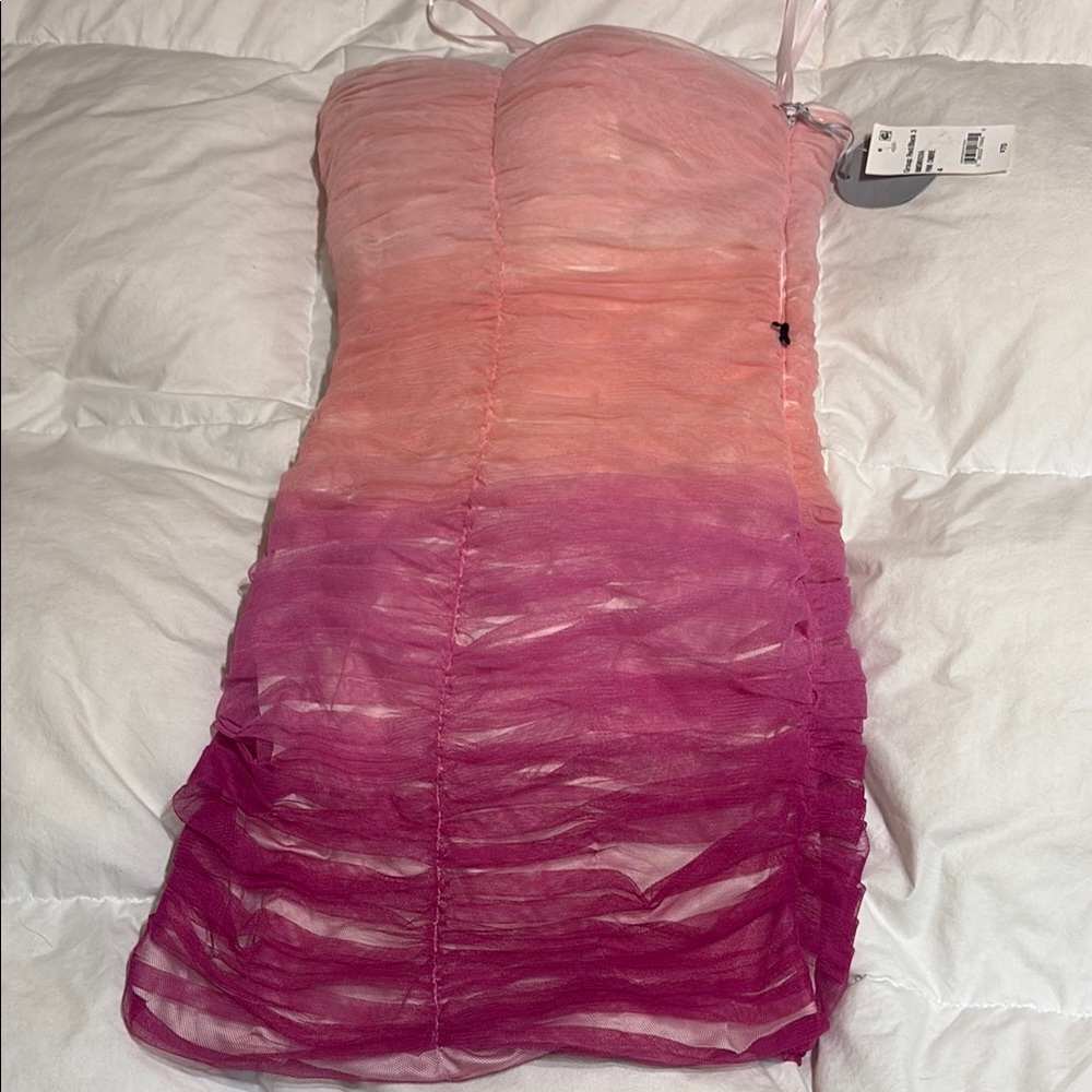 Pink and Purple Ombre Strapless Dress